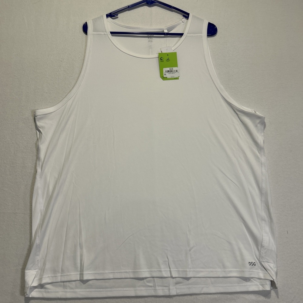 DSG Activewear Running Tank Top Mens XXL White Sleeveless Gym DAM22206 Stretch